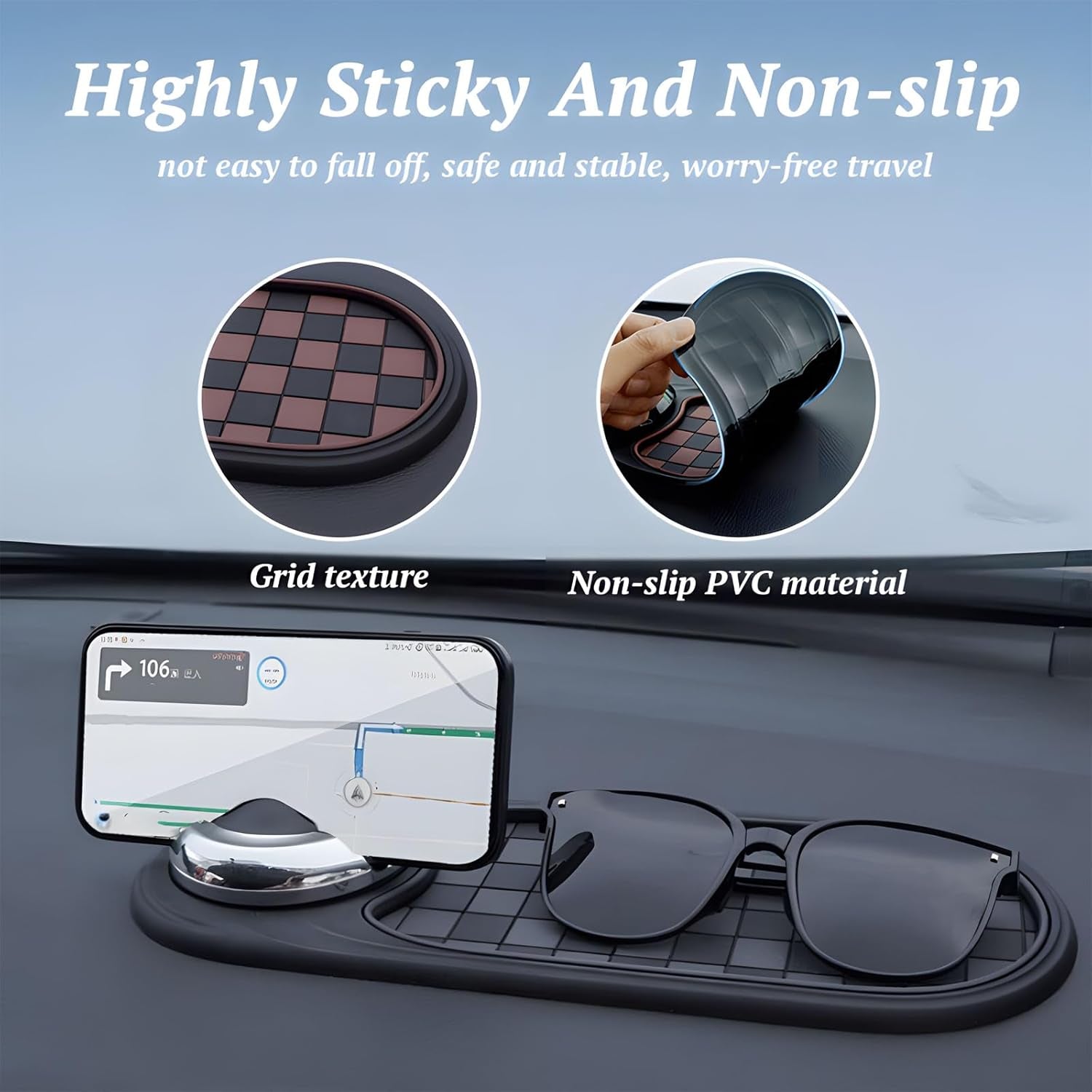 The Ultimate Dashboard Slip-N-Slide: Keep Your Stuff from Going on a Joyride with this Sticky Pad of Wonders (Brown & Silver - Now with Extra Spinning Action!)